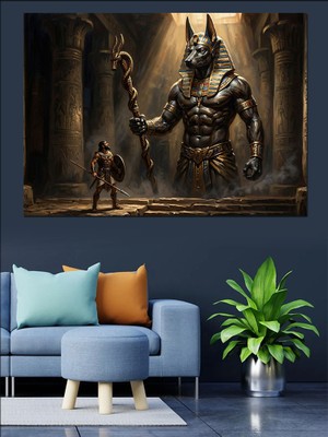 Tablomega Antik Mısır Tanrısı Anubis Portresi Dekoratif Kanvas - Mdf Ahşap Tablo