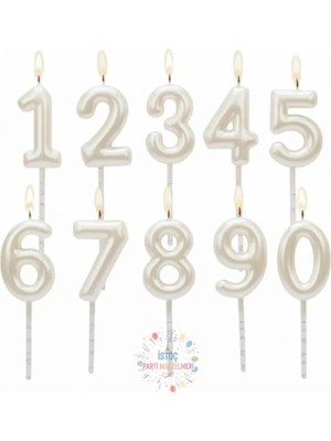 İstoç Parti Beyaz Renk Doğum Günü Rakam Pasta Mumu Yaş-6