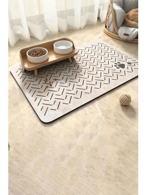 MAtGo Pati Evcil Hayvan Beslenme Matı Çizgi Patili Su Geçirmez Kaymaz Krem Kedi Köpek Mama Paspası 50x70cm