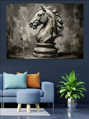 Tablomega Satranç Tahtasında At ve Taşlar Dekoratif Kanvas - Mdf Ahşap Tablo