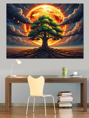Tablomega Gün Batımında Büyük Hayat Ağacı Dekoratif Kanvas - Mdf Ahşap Tablo