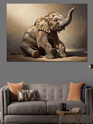 Tablomega Diz Çökmüş Yavru Fil Portresi Dekoratif Kanvas - Mdf Ahşap Tablo