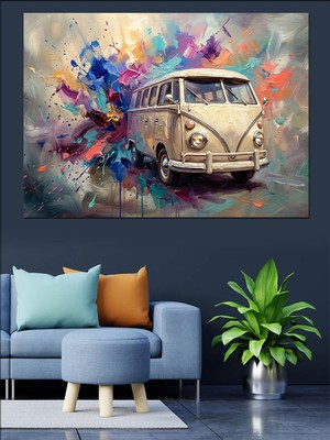 Tablomega Renk Patlaması Içinde Klasik Minibüs Dekoratif Kanvas - Mdf Ahşap Tablo