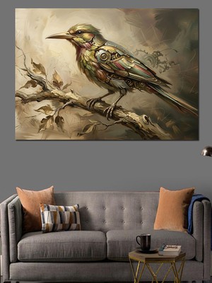 Tablomega Dalda Duran Renkli Sanatsal Kuş Dekoratif Kanvas - Mdf Ahşap Tablo