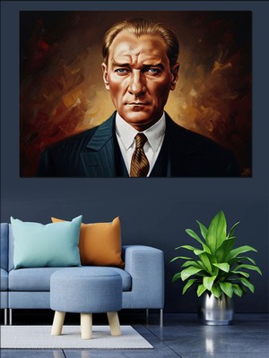 Tablomega Karizmatik Mustafa Kemal Atatürk Portresi Dekoratif Kanvas - Mdf Ahşap Tablo