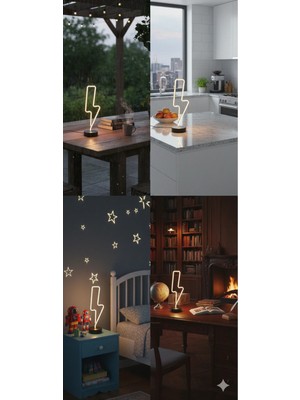 Led Level Şimşek Neon LED Beyaz Gece Lambası Neon LED Işıklı Masa Lambası Dekoratif Aydınlatma Adabtörlü