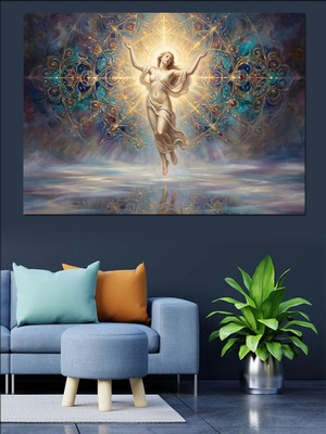 Tablomega Bulutlar Arasından Süzülen Melek Figürü Dekoratif Kanvas - Mdf Ahşap Tablo