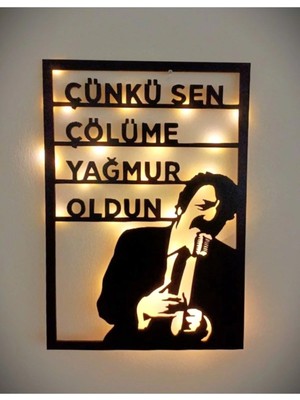 Led Level Müslüm Gürses Çünkü Sen Çölüme Yağmur Oldun Silüeti Ledli Işıklı Ahşap Tablo Pilli 50X35
