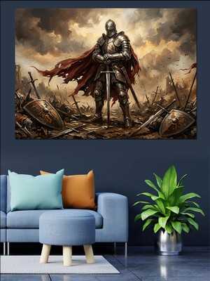 Tablomega Savaş Alanında Duran Heybetli Şövalye Dekoratif Kanvas - Mdf Ahşap Tablo