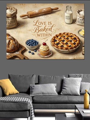 Tablomega Mutfakta Sevgiyle Pişmiş Ev Turtası Dekoratif Kanvas - Mdf Ahşap Tablo