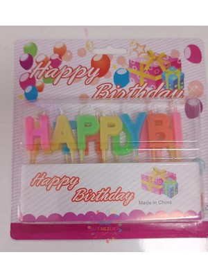 İstoç Parti Happy Bırthday Yazılı Renkli Pasta Mumu Seti