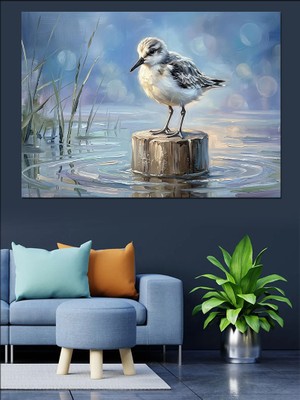 Tablomega Iskele Üzerinde Duran Beyaz Kuş Dekoratif Kanvas - Mdf Ahşap Tablo