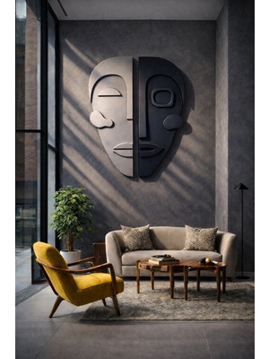 Modern Bohem Ikili Yüz Ahşap Duvar Dekoru 80X50 cm | Ikili Mask | Ev, Ofis, Kafe ve Oda Dekorasyonu