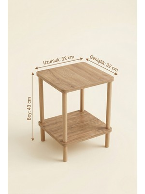 tridihome Doğal Ahşap Görünümlü 2 Katlı Yan Sehpa Minimalist Yatak Yanı Ünitesi Meşe Dokulu Modern Komodin Çok Amaçlı Raf ve Yan Sehpa 43 cm Boy