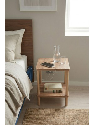 tridihome Doğal Ahşap Görünümlü 2 Katlı Yan Sehpa Minimalist Yatak Yanı Ünitesi Meşe Dokulu Modern Komodin Çok Amaçlı Raf ve Yan Sehpa 43 cm Boy