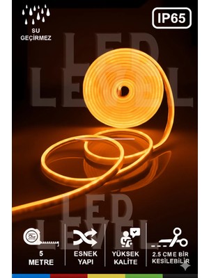 Led Level 12V Neon LED Şerit Amber Işık Neon LED 5 Metre Prize Tak Çalıştır Anahtarlı +Adaptörlü