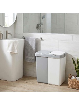 altabi Duo Çamaşır Sepeti Çift Bölmeli Renkliler ve Beyazlar Için Gri - Beyaz 80 Lt