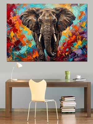 Tablomega Renk Patlaması Içinde Heybetli Fil Dekoratif Kanvas - Mdf Ahşap Tablo