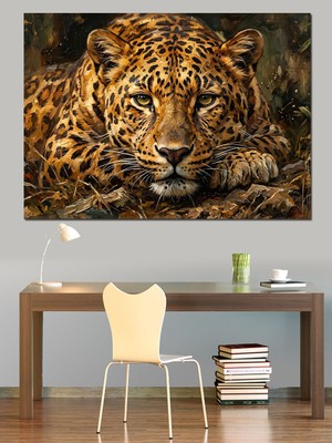 Tablomega Yakın Çekim Heybetli Leopar Portresi Dekoratif Kanvas - Mdf Ahşap Tablo