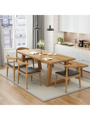 Timber's Team Sagalassos- 4 Sandalyeli 1 Banklı Ahşap Ayaklı Ağaç Yemek Masası / Toplantı Masası / Çalışma Masası