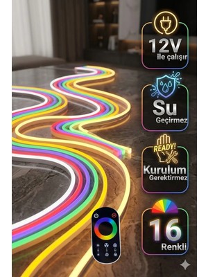 Led Level Neon Şerit LED 2 Metre Adabtör Anahtarlı 10 Adet Duvar Aparatı Hediye