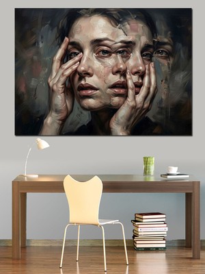 Tablomega Iki Yüzlü Bölünmüş Kadın Portresi Dekoratif Kanvas - Mdf Ahşap Tablo