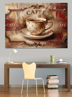 Tablomega Cafe Yazılı Eskitme Kahve Fincanı Dekoratif Kanvas - Mdf Ahşap Tablo