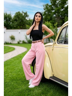 Hies Kadın Palazzo Double Kırışmaz Kumaş Yeni Sezon Kemerli Pantolon