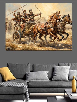 Tablomega Atlı Arabada Savaşan Antik Askerler Dekoratif Kanvas - Mdf Ahşap Tablo