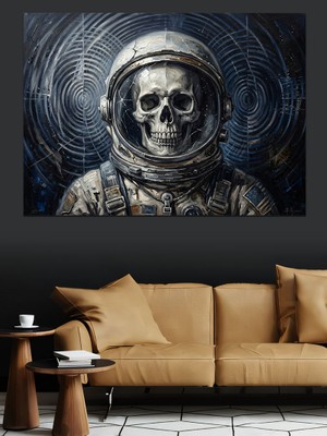 Artmeg Uzayda Kuru Kafa Astronot Başlığı Dekoratif Kanvas - Mdf Ahşap Tablo
