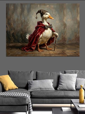 Artmeg Pelerinli ve Şapkalı Aristokrat Ördek Dekoratif Kanvas - Mdf Ahşap Tablo
