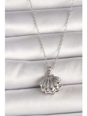 Pazarcan Çelik Gümüş Renk Zincir Açılır Incili Midye Model Kadın Kolye