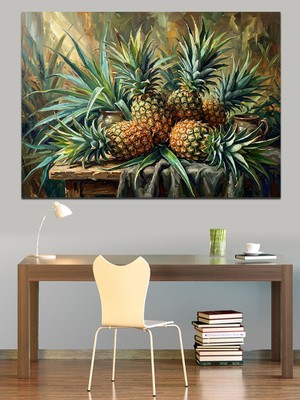 Artmeg Egzotik Taze Ananaslar Natürmort Tablo Dekoratif Kanvas - Mdf Ahşap Tablo