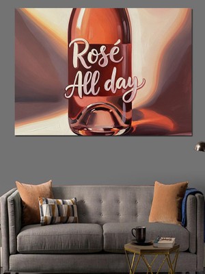 Artmeg Rose All Day Şarap Şişesi Tasarımı Dekoratif Kanvas - Mdf Ahşap Tablo