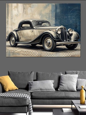 Artmeg Eski Klasik Lüks Araba Siyah Beyaz Dekoratif Kanvas - Mdf Ahşap Tablo