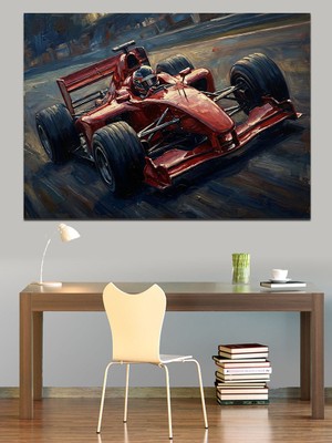 Artmeg Pistte Hız Yapan Kırmızı Formula Dekoratif Kanvas - Mdf Ahşap Tablo