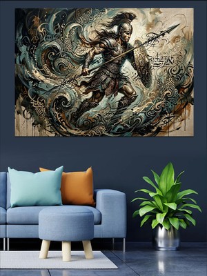 Tablomega Mızrak Tutan Antik Roma Savaşçısı Dekoratif Kanvas - Mdf Ahşap Tablo