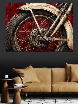 Tablomega Klasik Motosiklet Tekerleği ve Detay Dekoratif Kanvas - Mdf Ahşap Tablo