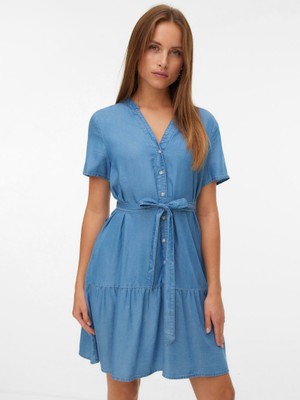 Vero Moda Tencel Elbise 10326058 Vmfleur Ss Short Belt Tencel Dress Ga