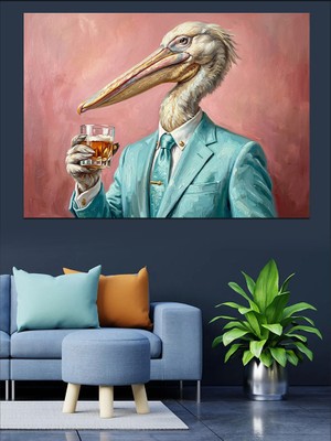 Tablomega Takım Elbiseli Pelikan Kuşu Portresi Dekoratif Kanvas - Mdf Ahşap Tablo