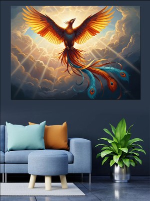 Tablomega Ateş ve Işık Saçan Anka Kuşu Dekoratif Kanvas - Mdf Ahşap Tablo