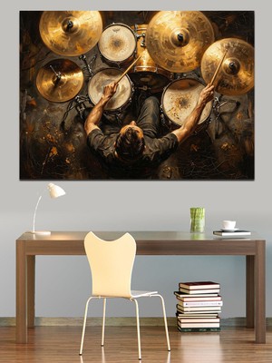 Tablomega Bateri Çalan Müzisyen Üstten Görünüm Dekoratif Kanvas - Mdf Ahşap Tablo