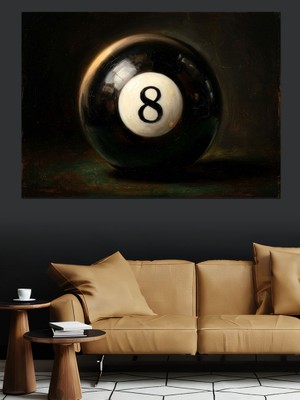 Tablomega 8 Numaralı Siyah Bilardo Topu Dekoratif Kanvas - Mdf Ahşap Tablo
