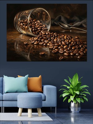 Tablomega Devrilen Kavanozdan Dökülen Kahve Çekirdekleri Dekoratif Kanvas - Mdf Ahşap Tablo
