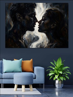 Artmeg Birbirine Yaklaşan Siyah Beyaz Aşıklar Dekoratif Kanvas - Mdf Ahşap Tablo