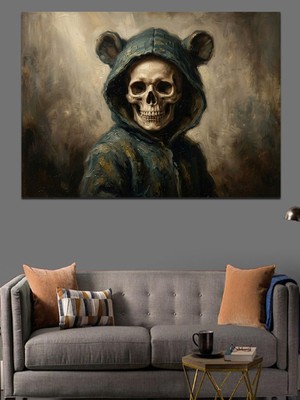 Artmeg Hayvan Kulaklı Kapüşonlu Iskelet Dekoratif Kanvas - Mdf Ahşap Tablo