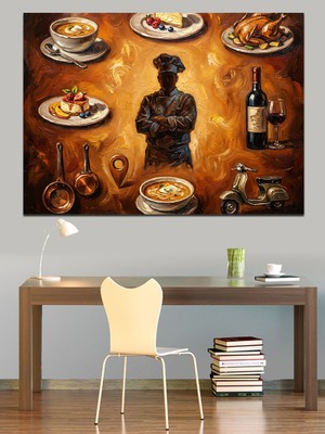 Tablomega Mutfak Gereçleri ve Yemek Tablosu Dekoratif Kanvas - Mdf Ahşap Tablo