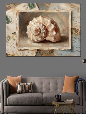 Artmeg Çizgisel Sanat Deniz Kabuğu Illüstrasyonu Dekoratif Kanvas - Mdf Ahşap Tablo