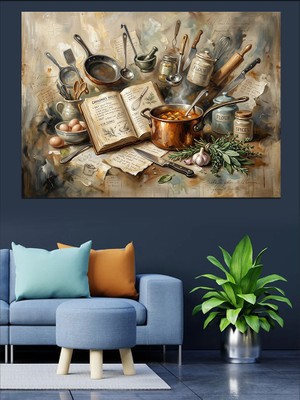 Artmeg Mutfak Araç Gereçleri Natürmort Tablosu Dekoratif Kanvas - Mdf Ahşap Tablo