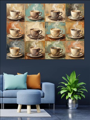 Tablomega Altı Farklı Kahve Fincanı Tasarımı Dekoratif Kanvas - Mdf Ahşap Tablo